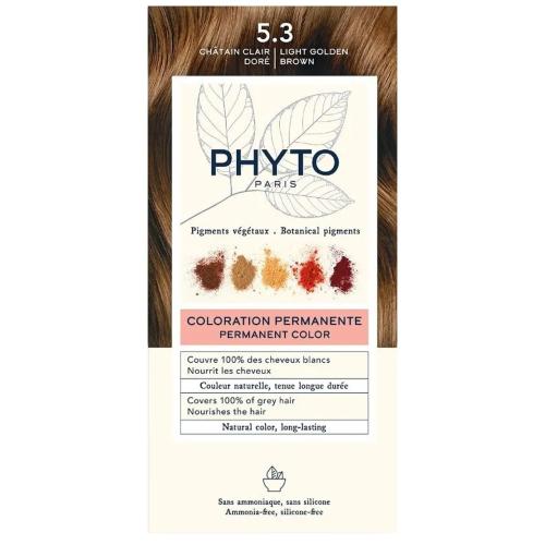 Phyto Permanent Hair Color Kit Μόνιμη Βαφή Μαλλιών με Φυτικές Χρωστικές, Χωρίς Αμμωνία 1 Τεμάχιο - 5.3 Καστανό Ανοιχτό Χρυσό